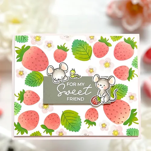 Miniatura 3 de Juego de sellos y troqueles de fresas y ratones para hacer tarjetas, sellos transparentes y troqueles de corte de metal para álbumes de recortes