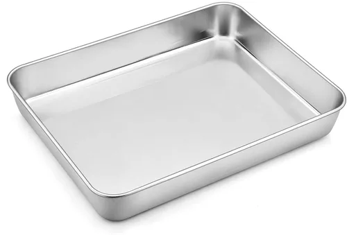 Miniatura 8 de P&P CHEF Sartén para lasaña de 9.3 pulgadas, bandeja de acero inoxidable para hornear, bandeja rectangular para brownie para hornear lasaña/carnes