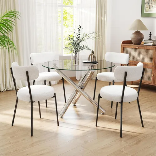 Miniatura 28 de Juego de mesa de comedor redonda de cristal negro para 2, juego de mesa de cocina pequeña y moderna de 36 pulgadas con 2 sillas de comedor tapizadas