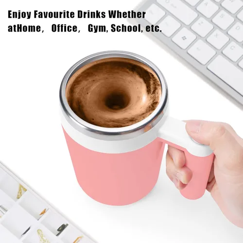 Miniatura 8 de Taza autoagitadora, taza de café magnética recargable con 2 barras de agitación, taza de mezcla automática impermeable para leche, cacao en la Rosa
