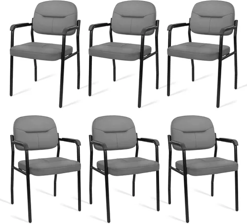 Miniatura 36 de CLATINA Sillas de recepción de espera sin ruedas, silla de invitados de cuero con brazos acolchados, modernas sillas de escritorio de oficina marrón