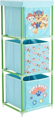 Nickelodeon Paw Patrol - Organizador de almacenamiento de tela de 3 niveles con 3 cubos y tapa, contenedores de almacenamiento de juguetes para