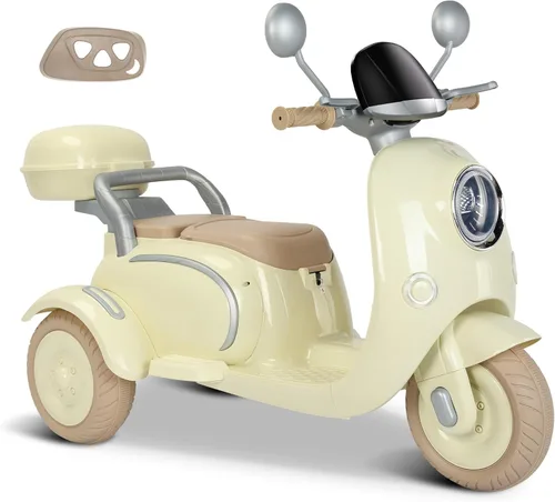 Miniatura 8 de Motocicleta eléctrica para niños de 2 plazas con control remoto, 3 ruedas de 12 V con USB, música, Bluetooth, luz, caja de almacenamiento grande, 2