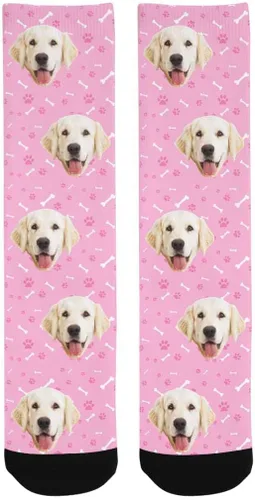 Miniatura 3 de Calcetines personalizados con foto de la mascota, huellas de pisadas de gato y perro, patas, huesos, calcetines largos con imagen para hombres