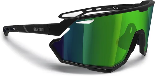 Miniatura 12 de Bertoni Gafas de sol deportivas para ciclismo MTB Running para hombres y mujeres en TR90 lente ancha antivaho mod. ALPHA NUEVO Negro brillante/verde