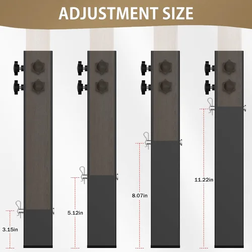 Miniatura 7 de Up Grade - Paquete de 4 elevadores de cama de acero al carbono de 2.4 pulgadas de diámetro para marco de cama cuadrado de madera, mesa ajustable a