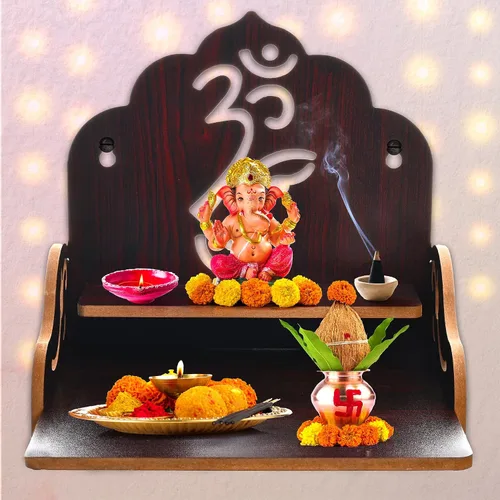 Miniatura 2 de Mesa colgante de madera para colgar en la pared, templo Pooja Mandir, estante para almacenamiento e ídolos decoración para oficina en casa y regalos