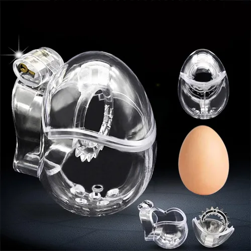 Miniatura 2 de Jaula de castidad masculina en forma de huevo con bloqueo invisible, jaula para pene con anillo de púas de sujeción completa, dispositivo