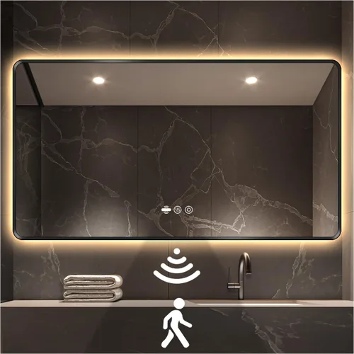 Miniatura 10 de Espejo LED Negro para Baño, 32"x24" Espejo de Baño Inteligente con Luces, Sensor de Movimiento, Antivaho, Regulable Sin Escalones y 3