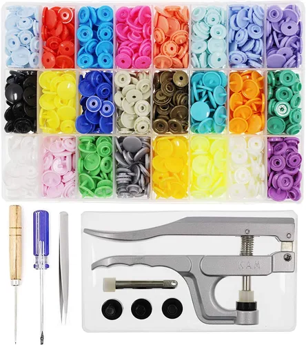 KAM - Botones de presión + alicates a presión, kit de sujetadores de iniciación, 384 juegos de 24 colores, tamaño 20 T5 KAM Snap sujetadores de