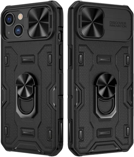 Miniatura 8 de VEGO Funda con soporte para iPhone 13 Pro Max / 12 Pro Max de 6.7 pulgadas con cubierta deslizante para lente, soporte de anillo giratorio de 360
