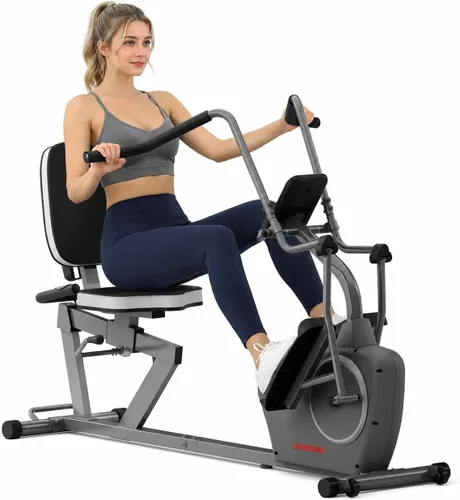 VANSWE Bicicleta elíptica reclinada para entrenamiento cruzado – Bicicleta de ejercicios reclinada de bajo impacto para todo el cuerpo con Plateado
