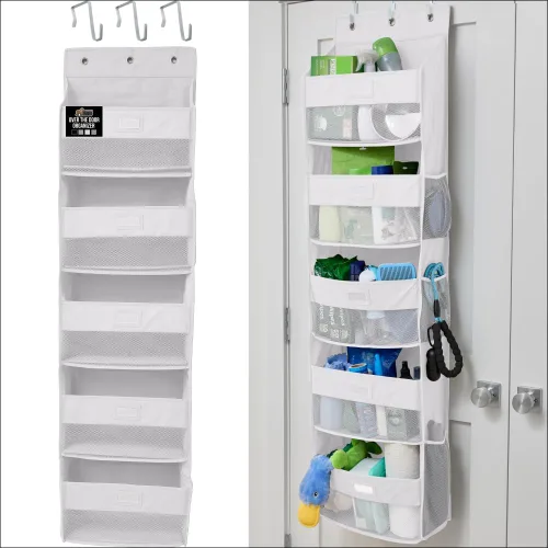 Miniatura 10 de Gorilla Grip - Zapatero para colgar en la puerta, 24 bolsillos de malla para sostener hasta 40 libras, organizador para parte trasera del armario