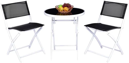 Giantex Juego de mesa de bistró, juego de 3 piezas para patio, mesa y sillas plegables al aire libre, juego de comedor plegable para patio, juego de