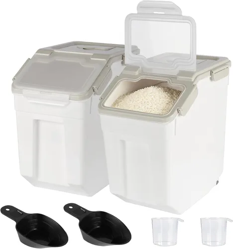 Miniatura 11 de Recipiente de almacenamiento de arroz de 25 libras, contenedor grande de harina para el hogar, dispensador hermético de cereales de grano