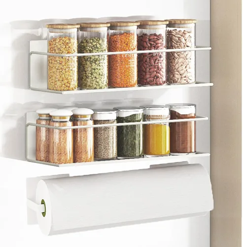 Miniatura 13 de Estante magnético para especias para refrigerador, estante magnético de ahorro de espacio para nevera negro, paquete de 2 con soporte magnético
