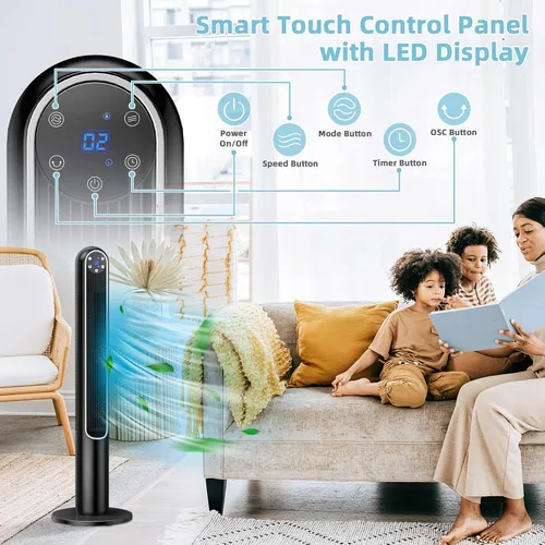 Miniatura 5 de Tangkula Ventilador de torre de 42 pulgadas con control remoto, ventilador de pie oscilante de 80˚ con pantalla LED, temporizador de 12 horas y 3