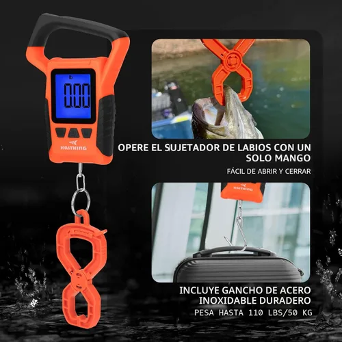 Miniatura 7 de KastKing Báscula de pescado, báscula digital flotante impermeable WideView, pantalla LCD grande de 2.5 pulgadas, capacidad de 110 libras, multimodo