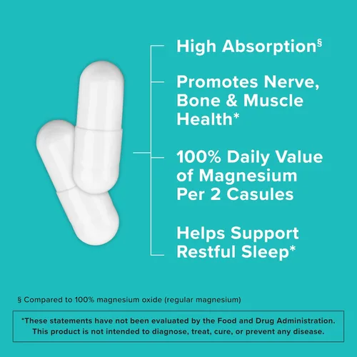 Miniatura 3 de Qunol Cápsulas de magnesio 420 mg, 100 % de valor diario, suplemento de magnesio de alta absorción, extrafuerte, suplemento para la salud