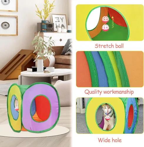 Miniatura 4 de Andiker Túnel para gatos, tienda de campaña plegable cuadrada colorida para gatitos que combina con la mayoría de tubos para gatos, tienda