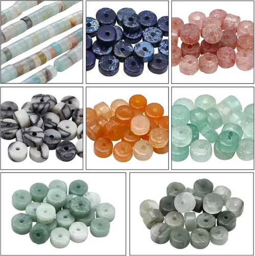 NBEADS 160 cuentas Heishi de 8 estilos de piedras preciosas naturales, cuentas espaciadoras planas redondas de disco surtido, cuentas de roca de 160