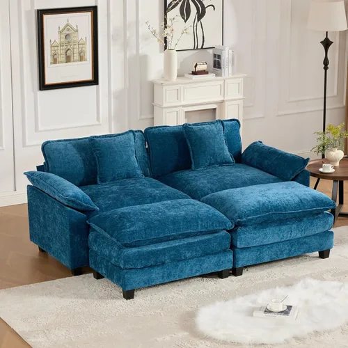 Miniatura 31 de Sofá seccional modular beige de 117.3", sofás seccionales grandes de 3 plazas para sala de estar, sofá nube oversized de tela chenille con otomana