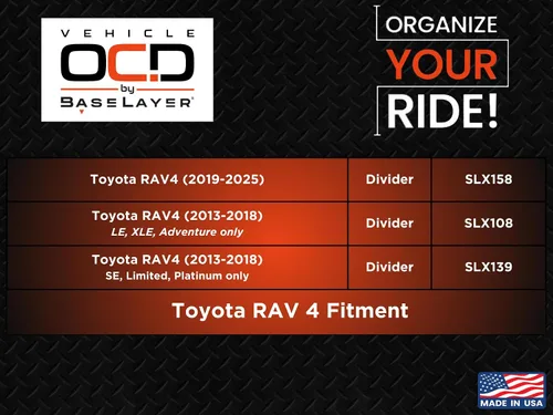 Miniatura 7 de Vehicle OCD - Organizador de consola central para Toyota RAV4 (LE, XLE, Adventure ONLY) (2013-2018) - Fabricado en Estados Unidos