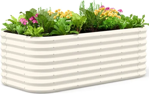 Miniatura 19 de Quictent - Juego de caja de maceta de jardín galvanizado elevada, 6x3x1 pies Caja de maceta de metal ovalada para verduras, Gris oscuro