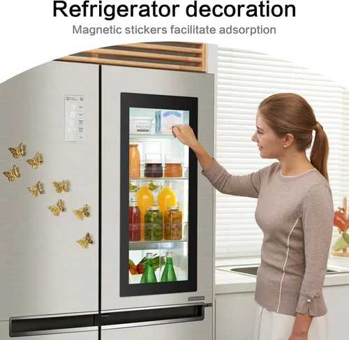 Miniatura 5 de 18 piezas de decoración de mariposa dorada, calcomanías de pared de mariposa 3D extraíbles, calcomanías de imanes para refrigerador, decoración