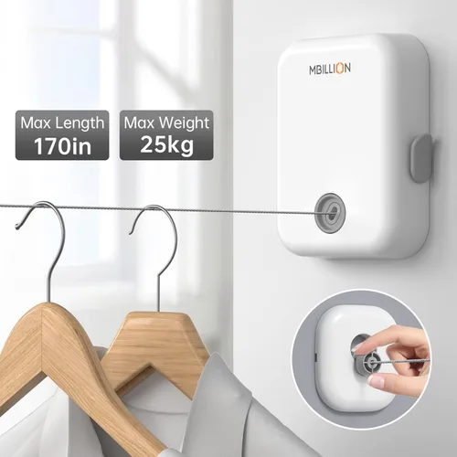Miniatura 2 de Mbillion Tendedero retráctil para interiores y exteriores, línea de ropa resistente para secar la ropa, línea de ropa colgante retráctil