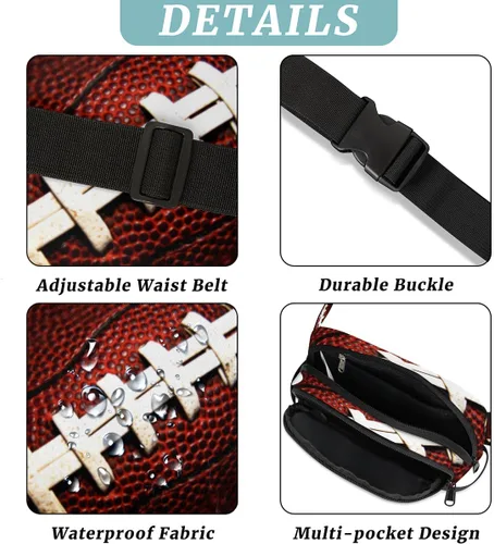 Miniatura 3 de Riñonera de fútbol americano para hombres y mujeres, bolsa cruzada de fútbol con correa ajustable, bolsa impermeable para viajes, caminar, correr