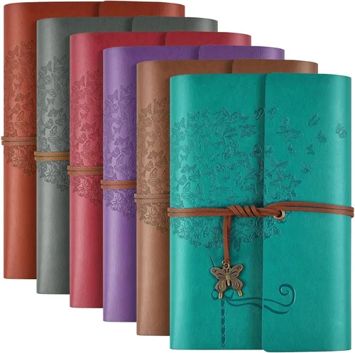 Miniatura 9 de 6 paquetes de cuaderno de cuero, diario de viaje al por mayor, diarios vintage recargables para escribir, regalos de diario para mujeres, hombres