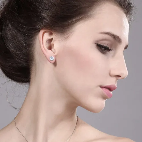Miniatura 34 de Gem Stone King Aretes redondos de plata de ley 925 con piedra natal de 0.236 in para mujer