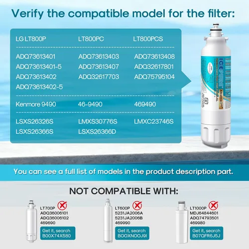 Miniatura 2 de ICEPURE Filtro de agua alcalino para refrigerador ADQ73613401 y reemplazo del filtro de aire para LG LT800P, LT800PC, ADQ75795104, ADQ736134
