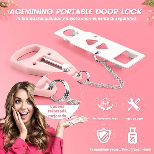 Miniatura 2 de AceMining Cerradura de puerta portátil de seguridad para el hogar, cerraduras de bloqueo de viaje para seguridad y privacidad adicionales, perfectas