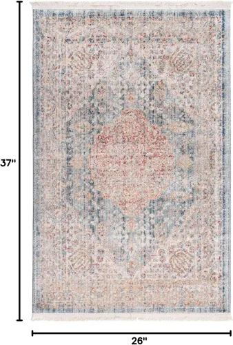 Miniatura 2 de Unique Loom Noble Collection - Alfombra de área tradicional, envejecida, vintage, geométrica, con borde (2' 2 x 3' 0 rectangular, azul/beige)