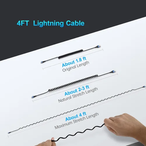 Miniatura 5 de Cable de carga para iPhone para automóvil de 3 pies, paquete de 2 cables Lightning enrollados, [certificado Apple MFi] cable de carga retráctil