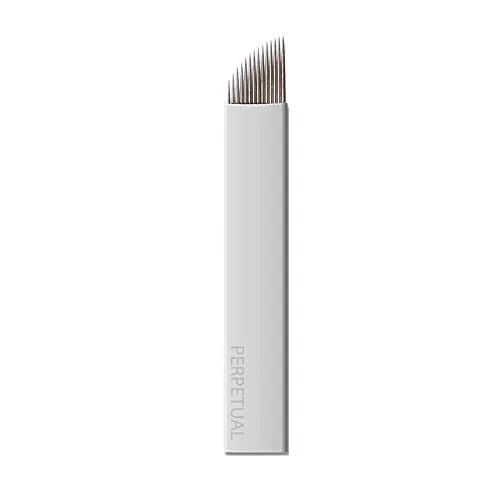 50 14CF Microblading Microblades 14 agujas flexibles planas curvadas maquillaje permanente inclinado Micro cuchillas planas cejas manuales