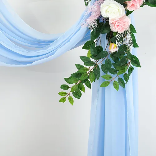 Miniatura 8 de Tela drapeada para arco de boda, 2 paneles de 18 pies, cortina de telón de fondo transparente azul bebé, cortina de gasa para boda, arco, ceremonia