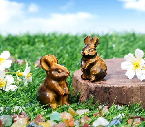 Miniatura 3 de DUQGUHO Conejo Ojo de Tigre Decoración de Cristales Estatua de Conejo de Ojo de Tigre Pulido Natural de Piedras Preciosas Figurines para Decoración
