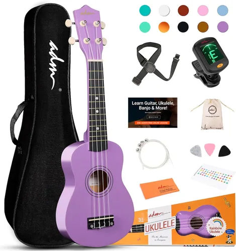 Miniatura 7 de ADM Ukelele para principiantes, kit de madera hawaiana para niños, adultos y estudiantes, pack profesional de ukalele con lecciones gratuitas, bolsa