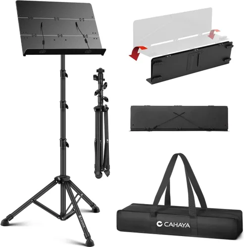 Miniatura 8 de CAHAYA Soporte de partituras plegable con panel triple Soporte de música portátil con bolsa de transporte Material de metal esmerilado mate Altura