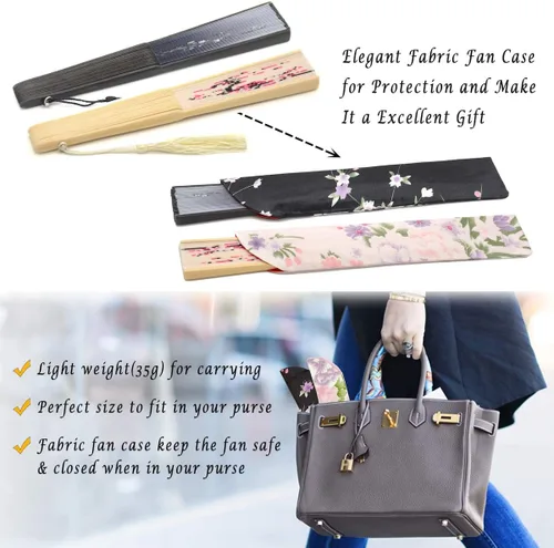 Miniatura 7 de OMyTea Abanicos de mano plegables para mujer, abanicos chinos japoneses de seda de bambú vintage, para sofocos, EDM, festival de música, fiesta