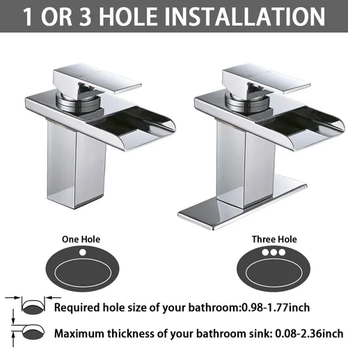 Miniatura 4 de AVSIILE Grifo LED para fregadero de baño, grifo de lavabo de cascada de níquel cepillado de un solo agujero con drenaje desplegable de metal y 2