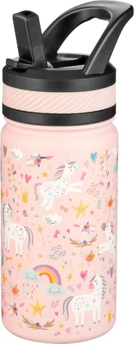 Miniatura 38 de Fanhaw Botella de agua aislada para niños de 14 onzas con tapa de pajita – Acero inoxidable de doble pared al vacío, a prueba de fugas, botellas