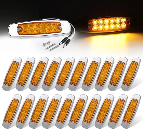 Miniatura 17 de Paquete de 20 (10 ámbar + 10 rojo) Luces LED de marcador lateral de 12 V con enchufe de 2 cables (CC), 12 luces LED para guardabarros, montaje