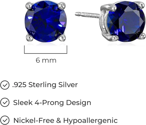 Miniatura 18 de Amazon Essentials Aretes redondos de plata de ley con piedra natal (anteriormente colección Amazon)