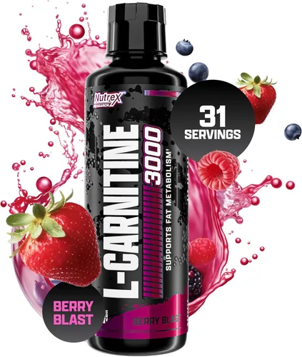 Nutrex Research L-Carnitina 3000 (31 porciones, Berry Blast) | Disparos líquidos, sin estimulantes | Apoya la recuperación muscular para hombres y