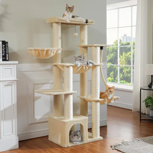 Miniatura 10 de MUTTROS Maine Coon Árbol para Gatos-67 Torre Grande para Gatos de Interior Gatos Grandes Adultos con 7 Postes Rascadores Negros Gruesos (φ4.3)