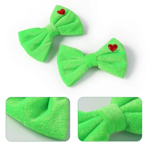 Miniatura 4 de Pinzas de lazo de pelo de corazón verde de 5 pulgadas, 2 piezas, decoración de árbol de Navidad, accesorios para mujeres y niñas